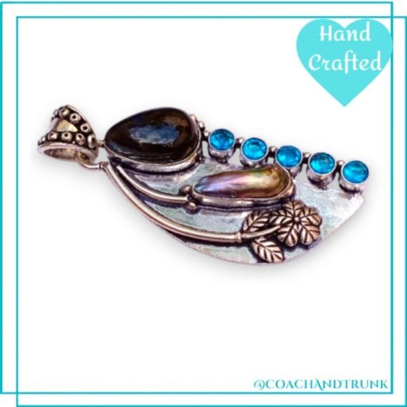 ARTISIAN Silver Black Pearl, Black Onyx and Blue Topaz 925 Chain Included - Picture 2 of 9